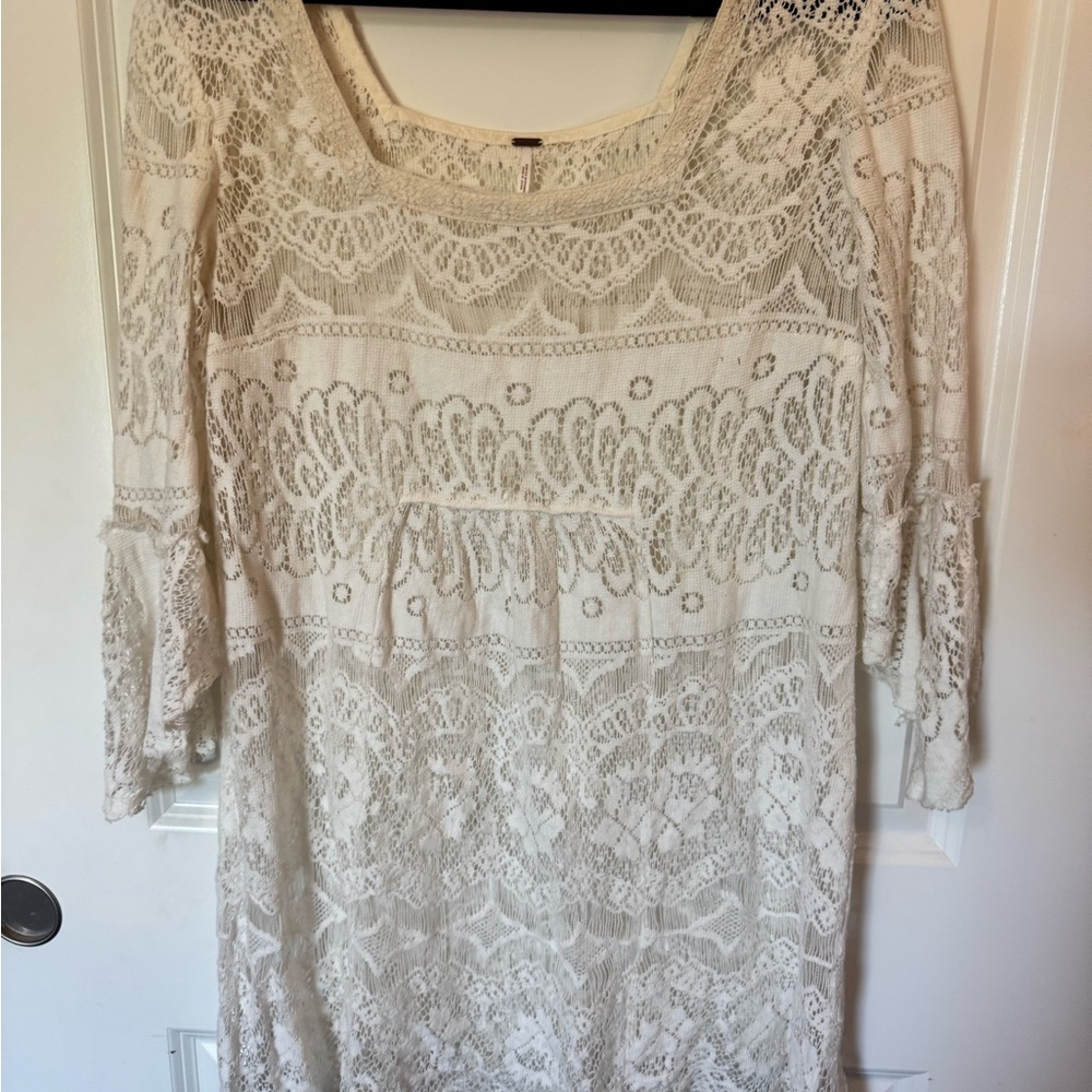 Free People Cream Lace Long Sleeve Dress